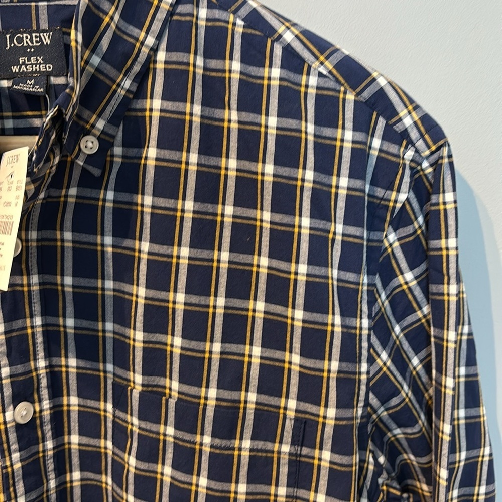 NWT J Crew Flex Navy Plaid Cotton Button Down Shirt - Picture 4 of 7